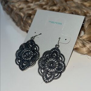 Maurices Intricate Silver Intricate Detail Dangle Earrings, boho, indie